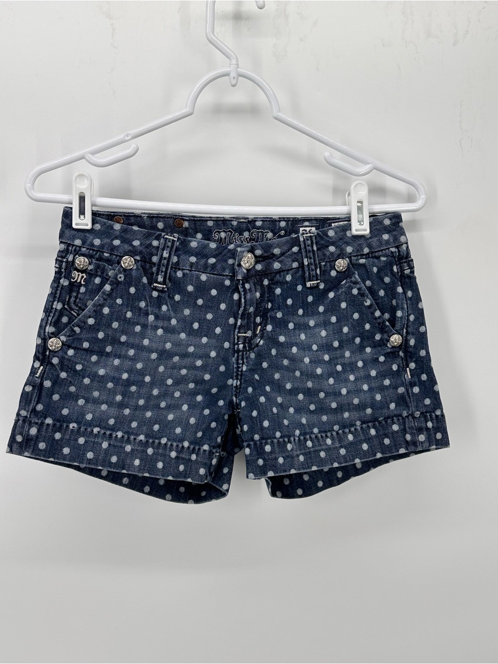 Miss Me Navy Polka Dot Denim Shorts Size 26